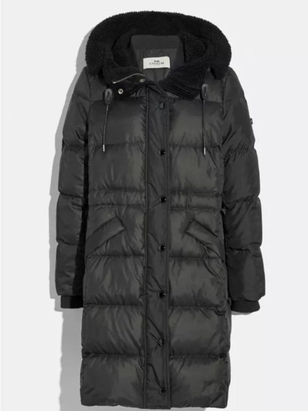 Coach Women's Black Long Puffer Coat with Hood